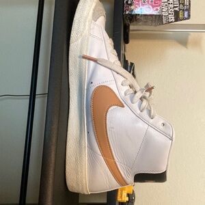White and Tan High-Top Sneakers